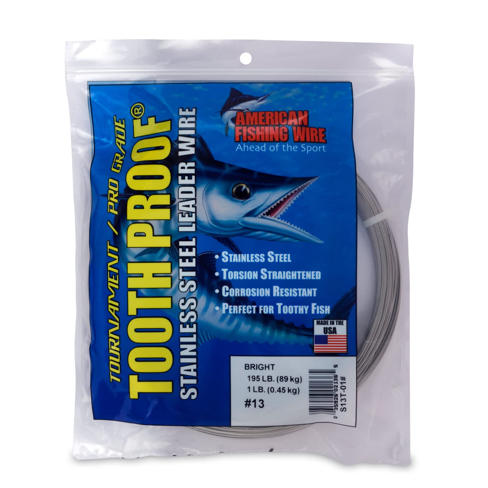 AFW Tooth Proof Stainless Steel Single Strand Hard Leader Wire - Bright and Camo for Shark, Barracuda, King Mackerel, Wahoo, Snook Bite Protection for Toothy Critters, Rigging Baits and Lures