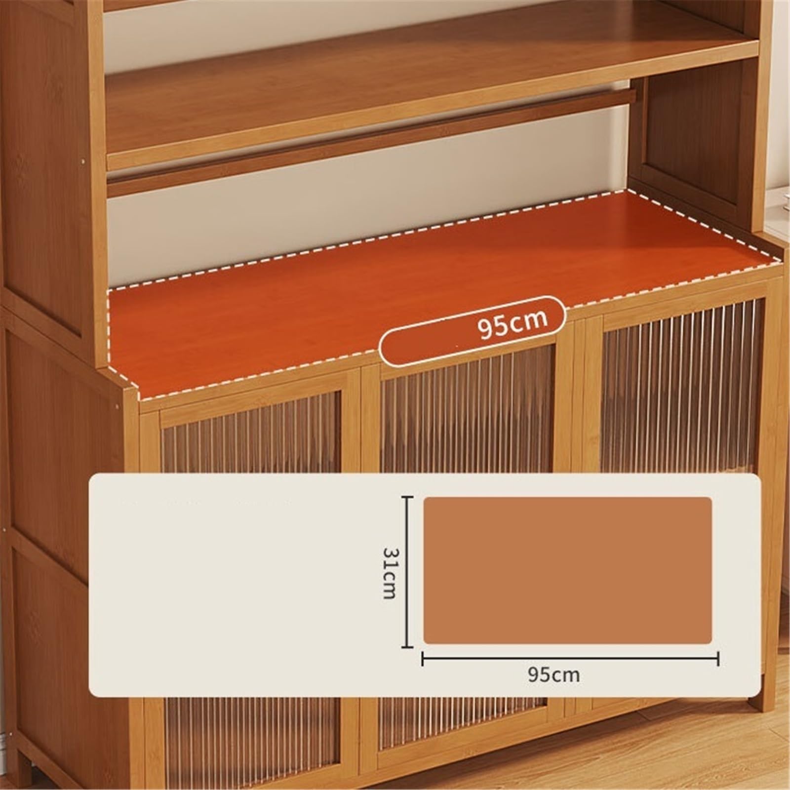 Cucina Credenza a parete con contenitore integrato in stile retrò, multifunzionale in soggiorno, anta in vetro Cassettiera