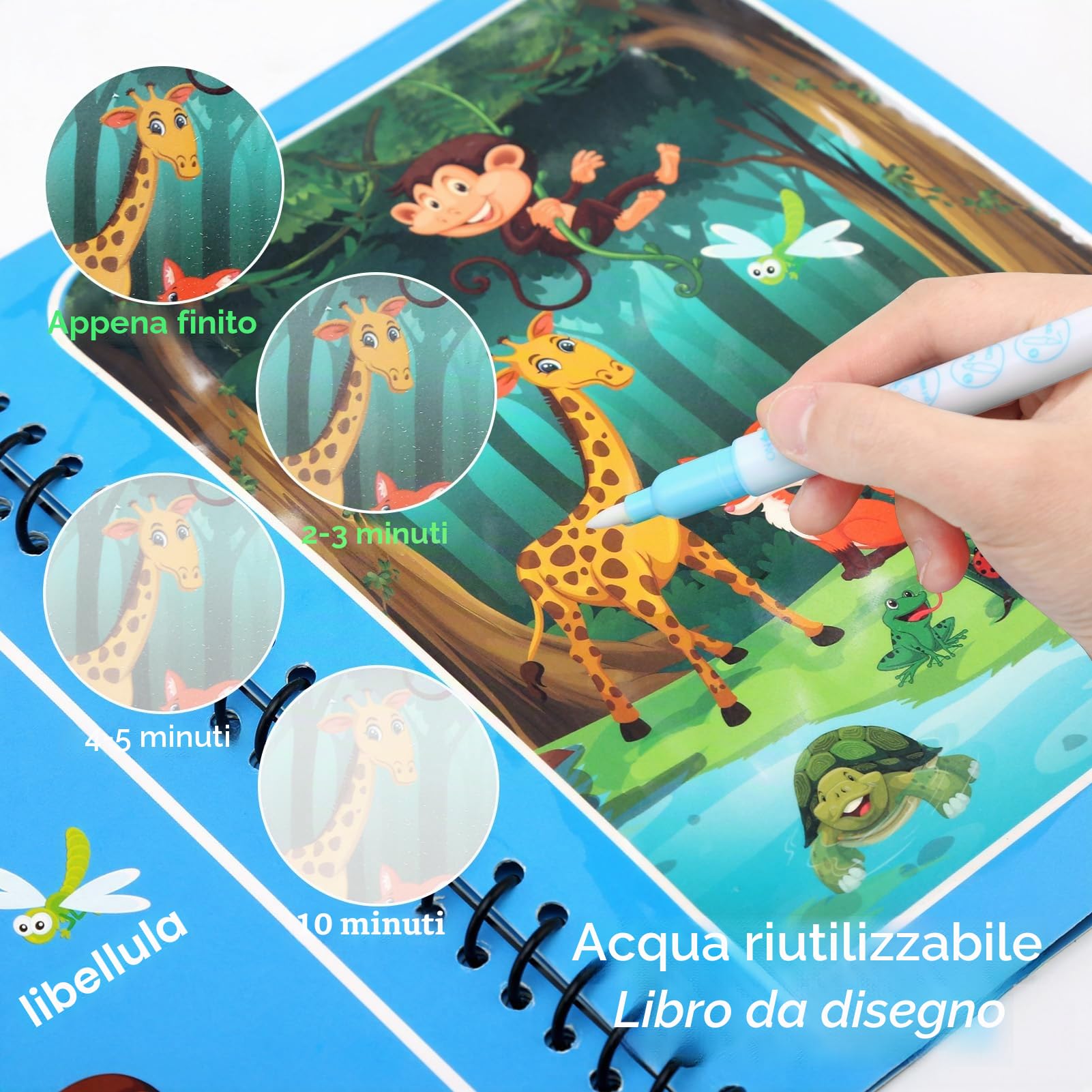 JoyPlus 4 Pezzi Libro di Pittura ad Acqua con 4 Penna Acqua, Libri da Colorare per Bambini, Riutilizzabili Libro Magico ad Acqua da Colorare, Pittura Giocattolo Regalo per Ragazzi Ragazze Bambini