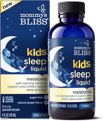 Mommys Bliss LĂquido para dormir para niños con melatonina y hierbas relajantes apoya el proceso natural de sueño para niños de 3 años en adelante Mommys Bliss LĂquido para dormir para niños con melatonina y hierbas relajantes apoya el proceso natural de sueño para niños de 3 años en adelante