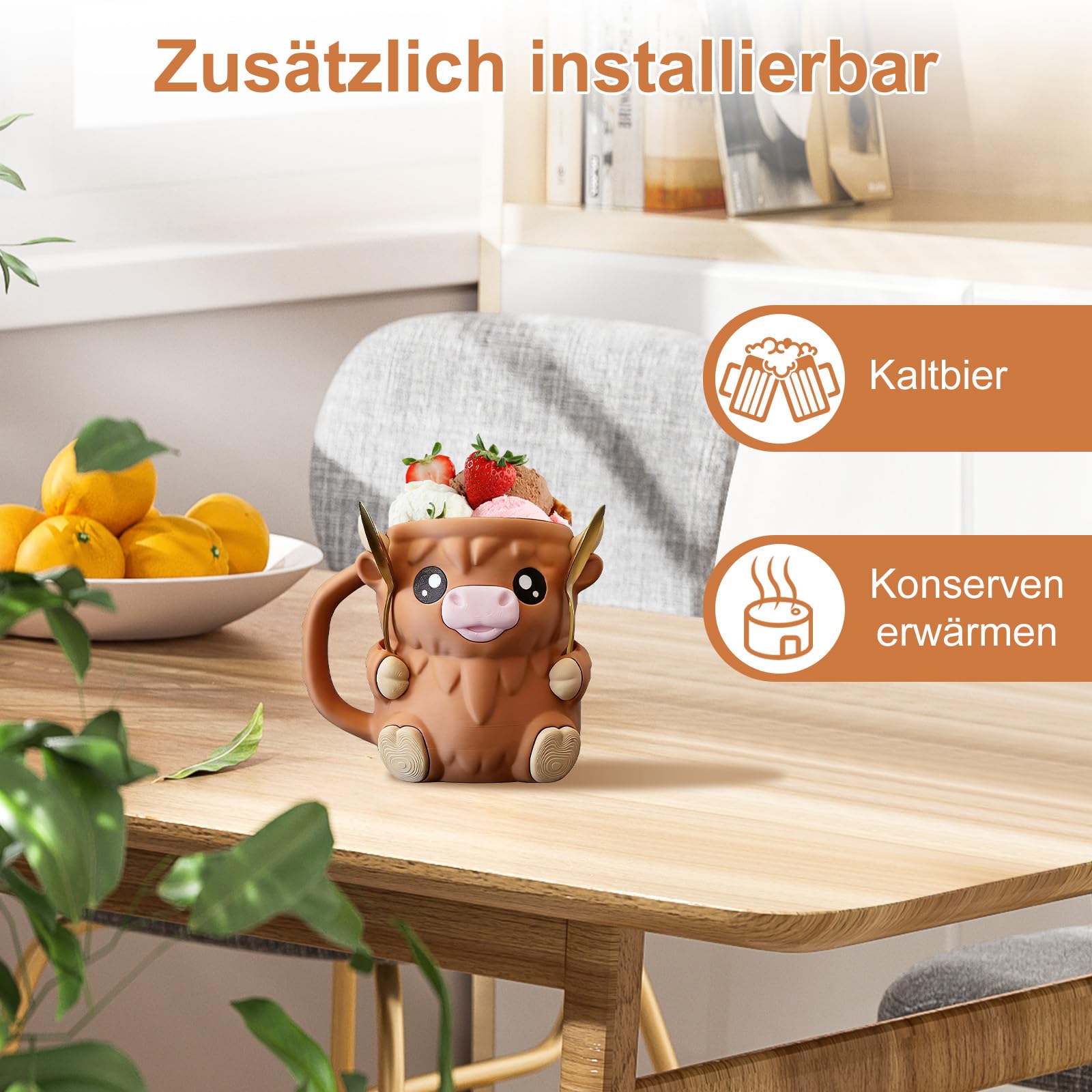 Foonary Highland Cow - Supporto per bicchiere da gelato in PLA, moderno e minimalista, ideale come regalo personale per amici e colleghi