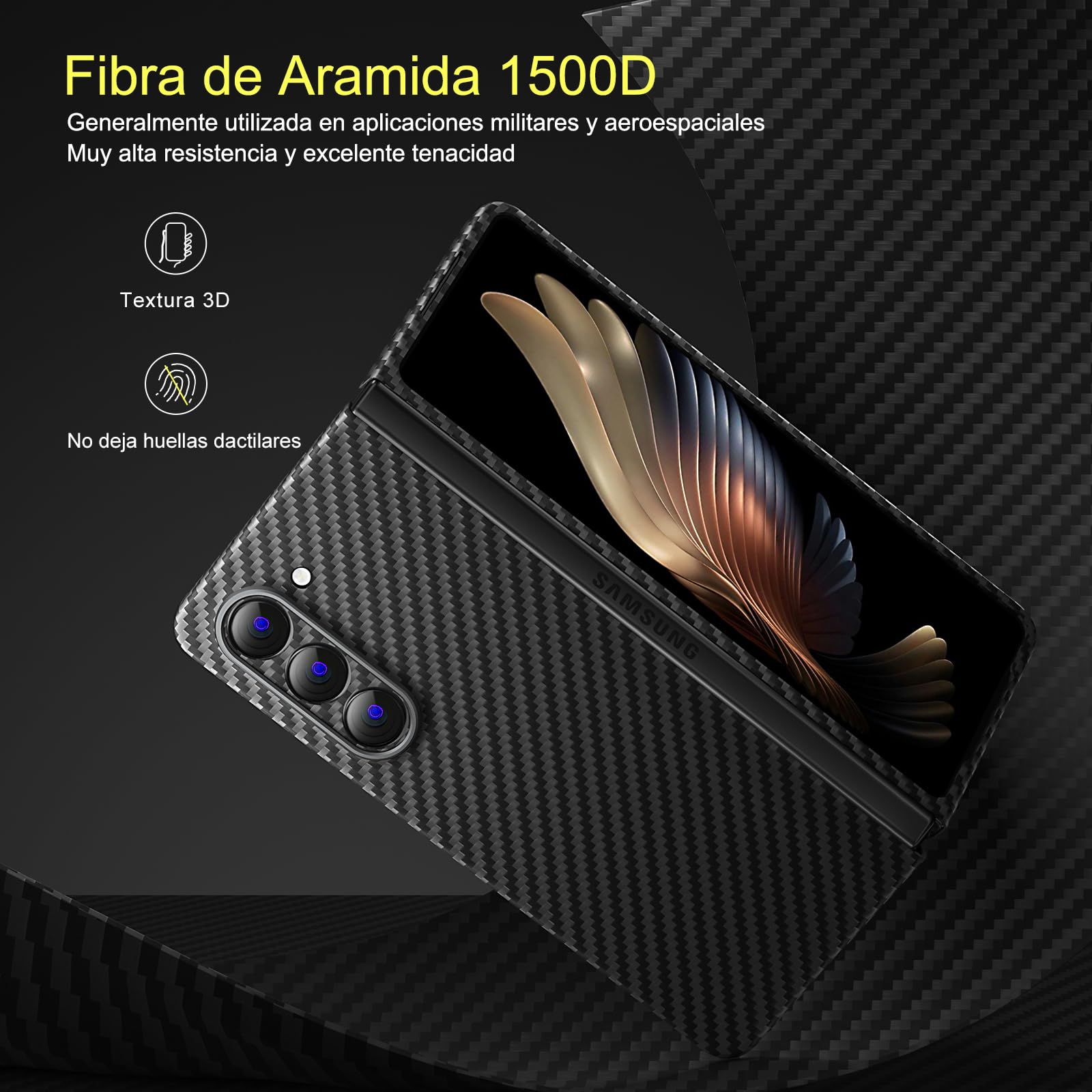 memumi Funda Aramida Carbono para Samsung Galaxy Z Fold 5 Funda 0.5 mm de Carbono Resistente y Duradero para Galaxy Z Fold5 5G Case Fibra Aramida con Protección contra Caídas de Grado Militar Negro