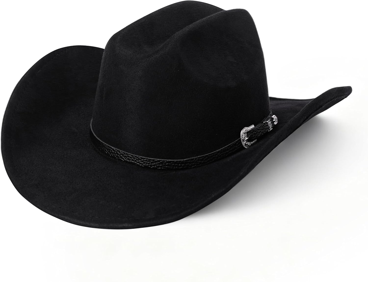Western Cowboy Hat for Men & Women – Wide Brim Fedora with Buckle Belt, Black, for Horse Riding, Gardening & Outdoors
