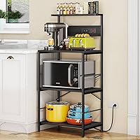 Vista 15 de Estante para panaderos con 3 tomas de corriente, soporte de microondas de 4 niveles con almacenamiento, estante de cocina independiente de 23.6