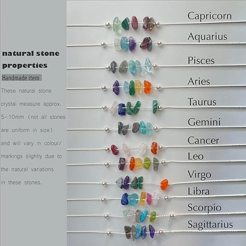 Miniatura 5 de Gargantilla de piedra natural con signo del zodiaco para mujer, collar de cristales crudos del zodiaco, horóscopo, piedras preciosas curativas,