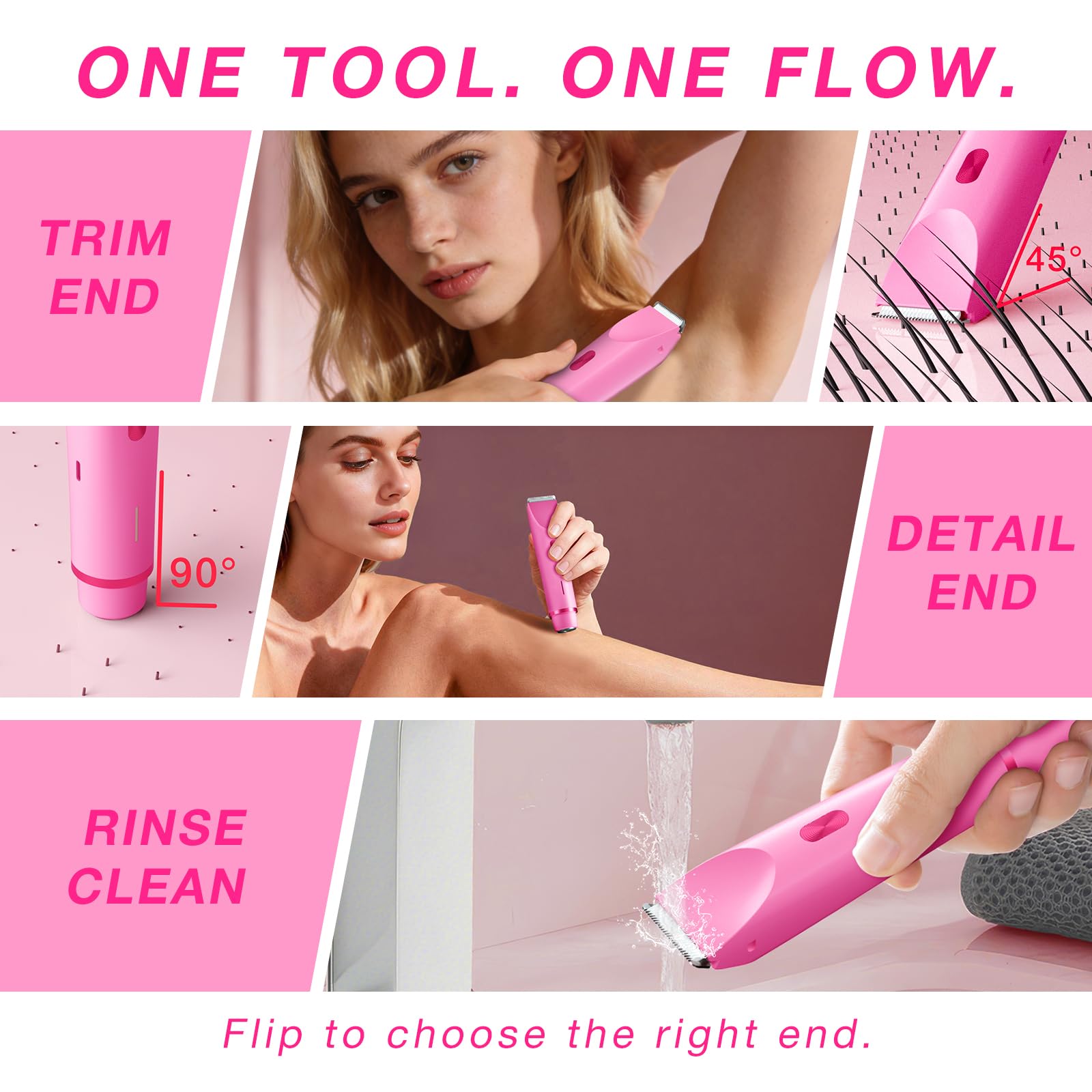 Recortadora de bikini para mujer, maquinilla de afeitar eléctrica 2 en 1 para vello púbico, línea de bikini y cuerpo, afeitadora de doble extremo, recargable por USB-C, IP67, diseñada para
