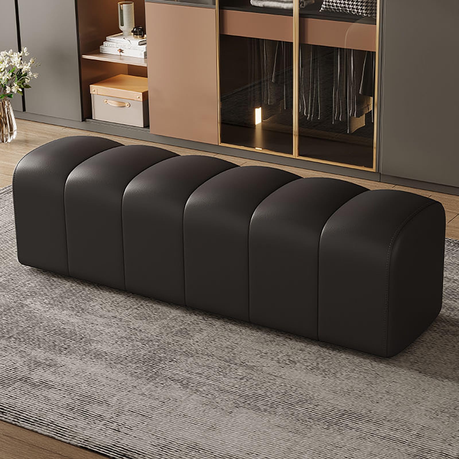 FCXWEVR Modern Entryway Bench with Shoe Sto Slish 100cm Black Seating for Bedroom Foot of Bed Perfect for Apartments and Commercias