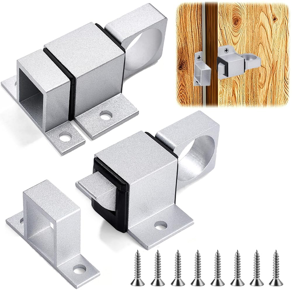 2 Pcs Door Bolt Spring Latch, Latch Lock Bolts Door Latch with Screws, Automatic Spring Gate Bolts, Gate Latch for Wooden Gates, Cabinets, Windows, Garden Fences, Animal Cages (Silver)