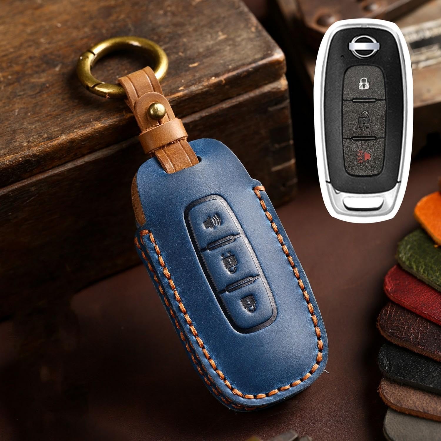 Key Case Cover Holder Keyring Nissan Teana Altima étui cuir noir