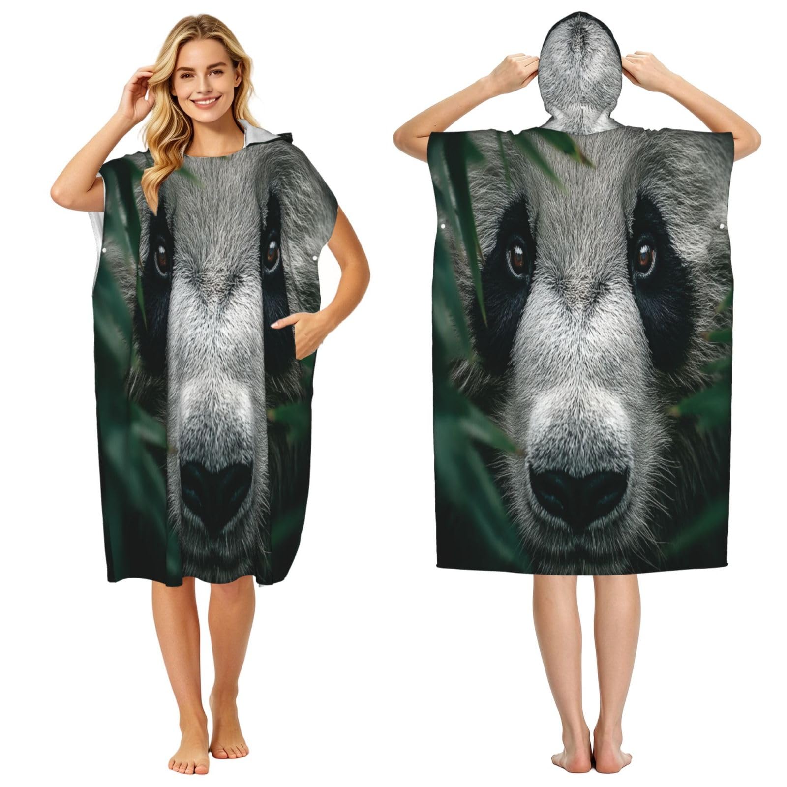 DTHKJNLSF The Confusion Of Giant Pandas Adult Hooded Beach Poncho Towel