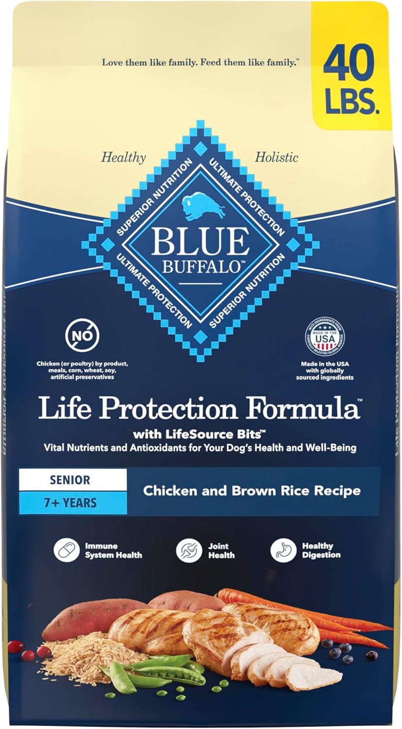 Blue Buffalo Life Protection Formula, Senior Dry Dog Food, Made with Natural Ingredients, Chicken & Brown Rice, 40lb Bag