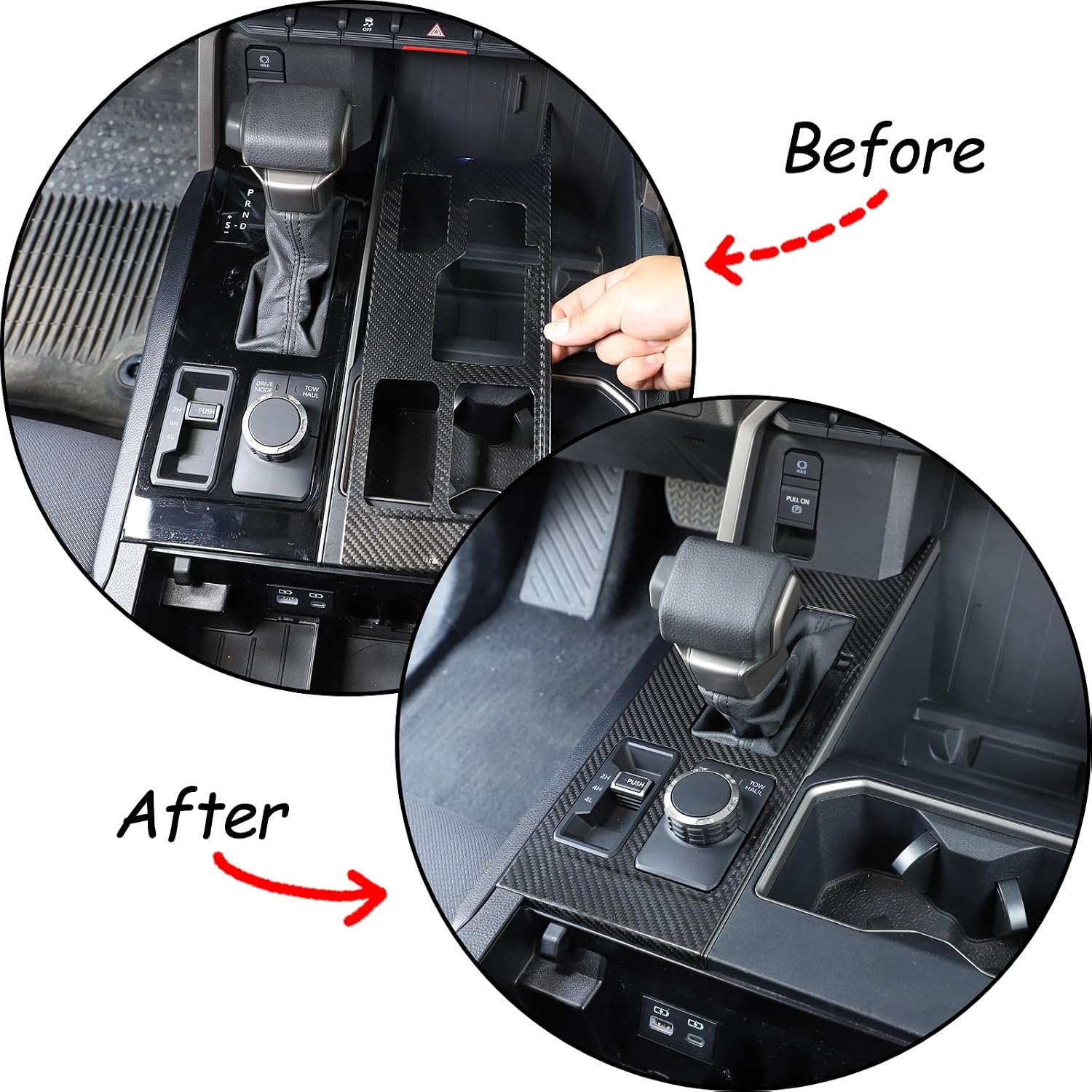 Car Console Gear Shift Panel Trim Cover for Tundra Sequoia 2022 2023 Car Real Carbon Fiber Central Control Gear Shifter Scratch-Resistant Decorative Panel Trim Accessories (Black Carbon Fiber,4 Holes)