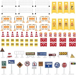 Balacoo Traffic Sign Toys Plastic Traffic Toy Set Street Traffic Signs Playset Including Traffic Barrier Warning Roadblock Children Road Sign Toy