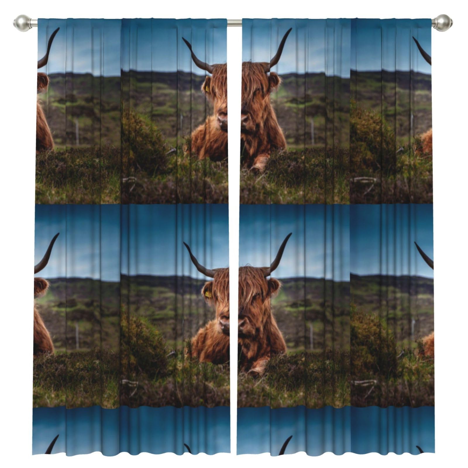 InOmak Highland Cow, 2 Panels Window Curtains 52 x 84 Inch Blackout Curtains for Living Room Bedroom