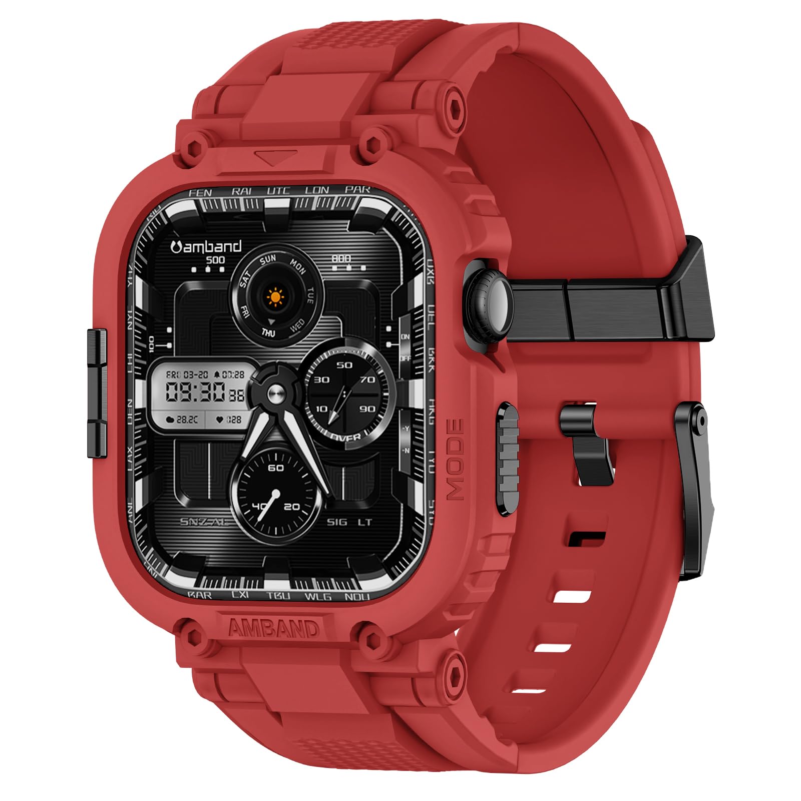 amBand Bands Case Compatible with Apple Watch Series 11/10 46mm for Men, M1 Sport Rugged Heavy Duty Cover Tactical Strap Military Grade Protective Bumper Protector for iWatch 46 mm - Mars Red