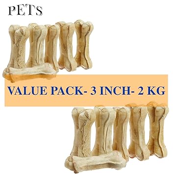 Pets Rawhide Pressed Dog Bone Treat, Value Pack, 2 kg (3-inch)