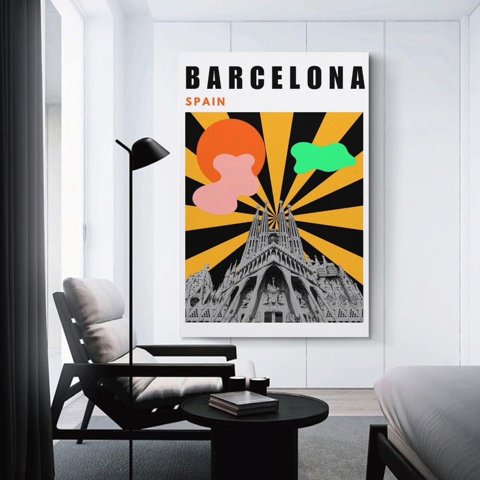 Junmoney Unframe-Style-22 Barcelona Mid Century Modern Collage Travelposter Canvas Wall Art 20X30inch(50X75cm), For Office Decor, Home Working Or Creative Rooms, Wall Art That Adds Style To Work Areas