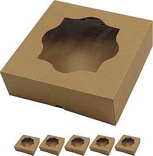 Global Sugar Art 5 Count- 8 x 8" x 2.5" Brown Bakery Box for Pies, Cookies, Cakes, Brownies, Quiche and all Baked Goods. Professional Looking Natural Kraft Paper Pastry Boxes.