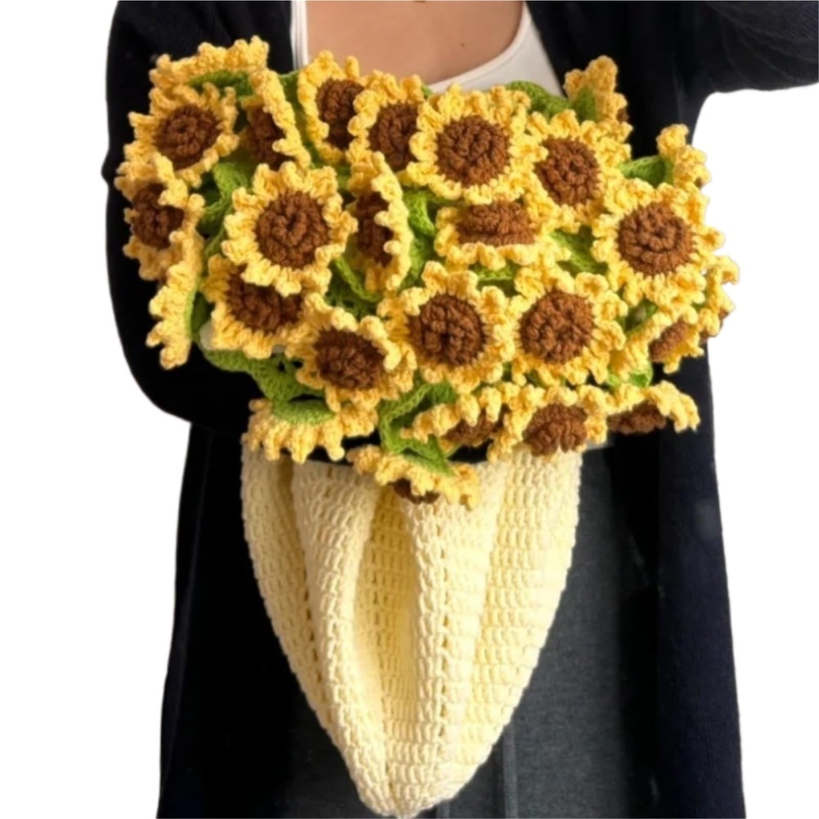 TRRYUIP Bouquet Blanket Creative 60cm Flower Bouquet Blanket Finished Product Crocheted Sunflower Valley Blankets(Yellow)