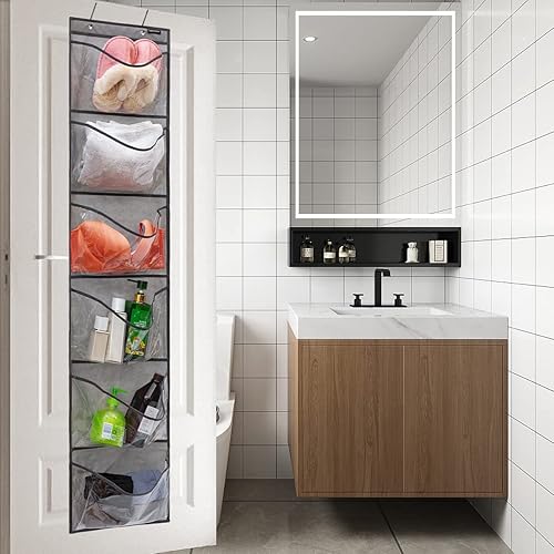 Miniatura 9 de Organizador de zapatos con bolsillos extra grandes para armario sobre la puerta estrecha para colgar zapatos (6 bolsillos grandes, gris)