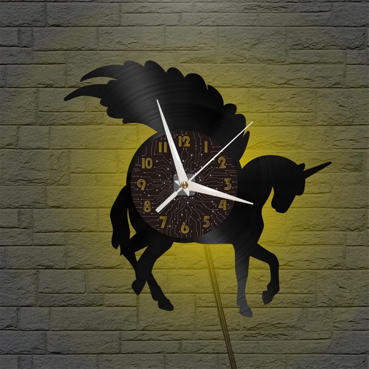 Horloge murale vinyle licorne LED noire 12 pouces XDGC pour salon