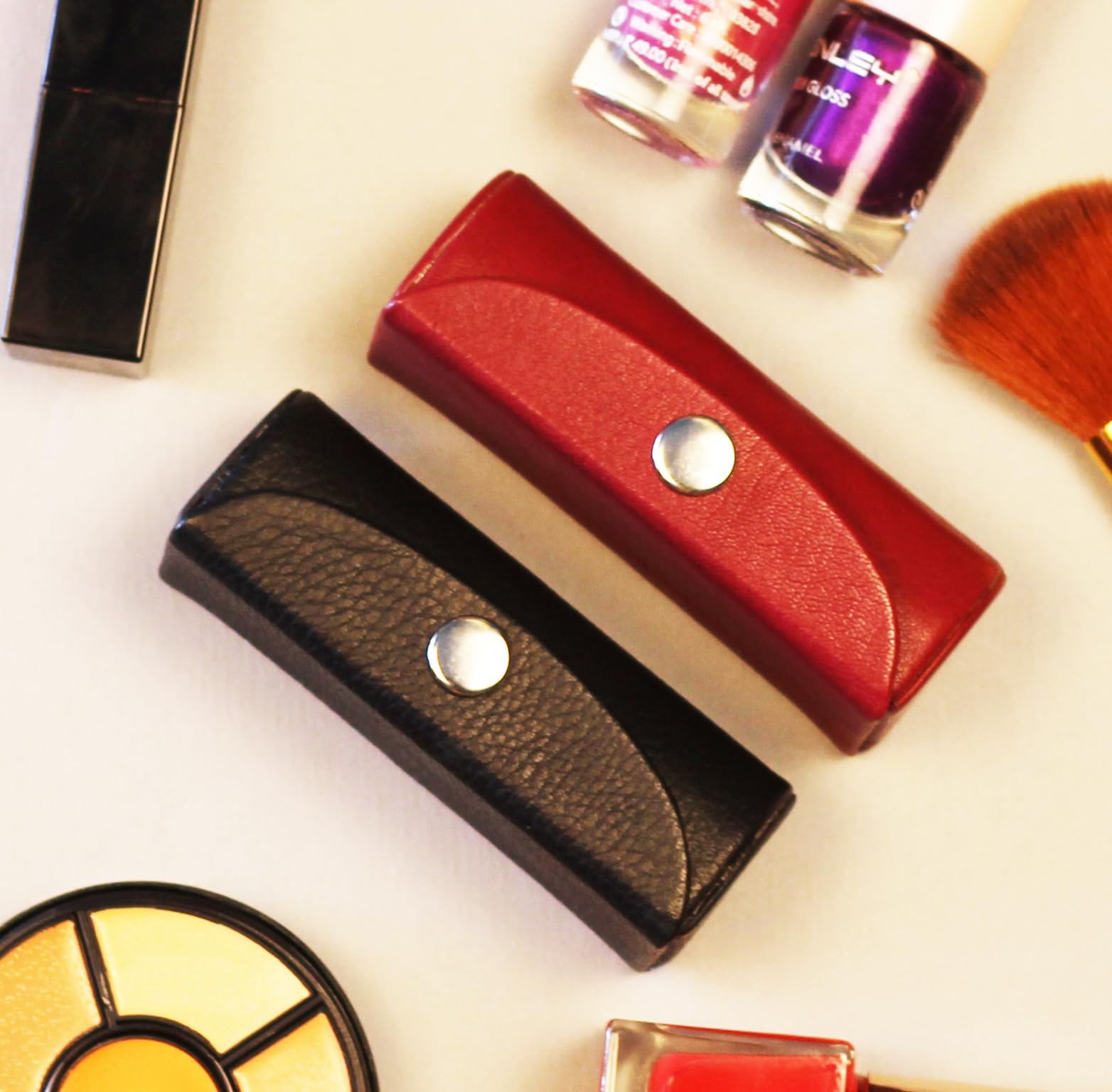 SWACRAFT Set of 2 Leather Lipstick Case Holder for Women Girls - Bag Organizer Purse, Marron, Height - 3 CM & Length - 8 CM - Image 2