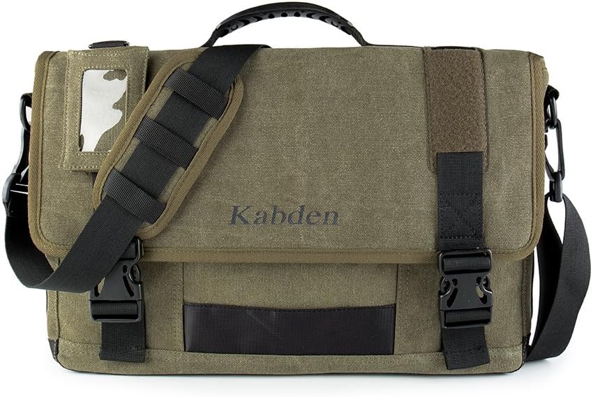 Tourwin New Version 17.3 Inch Laptop Crossbody Canvas Neutral Handbag Travel Vintage Military Casual Messenger Bag (Army Green)