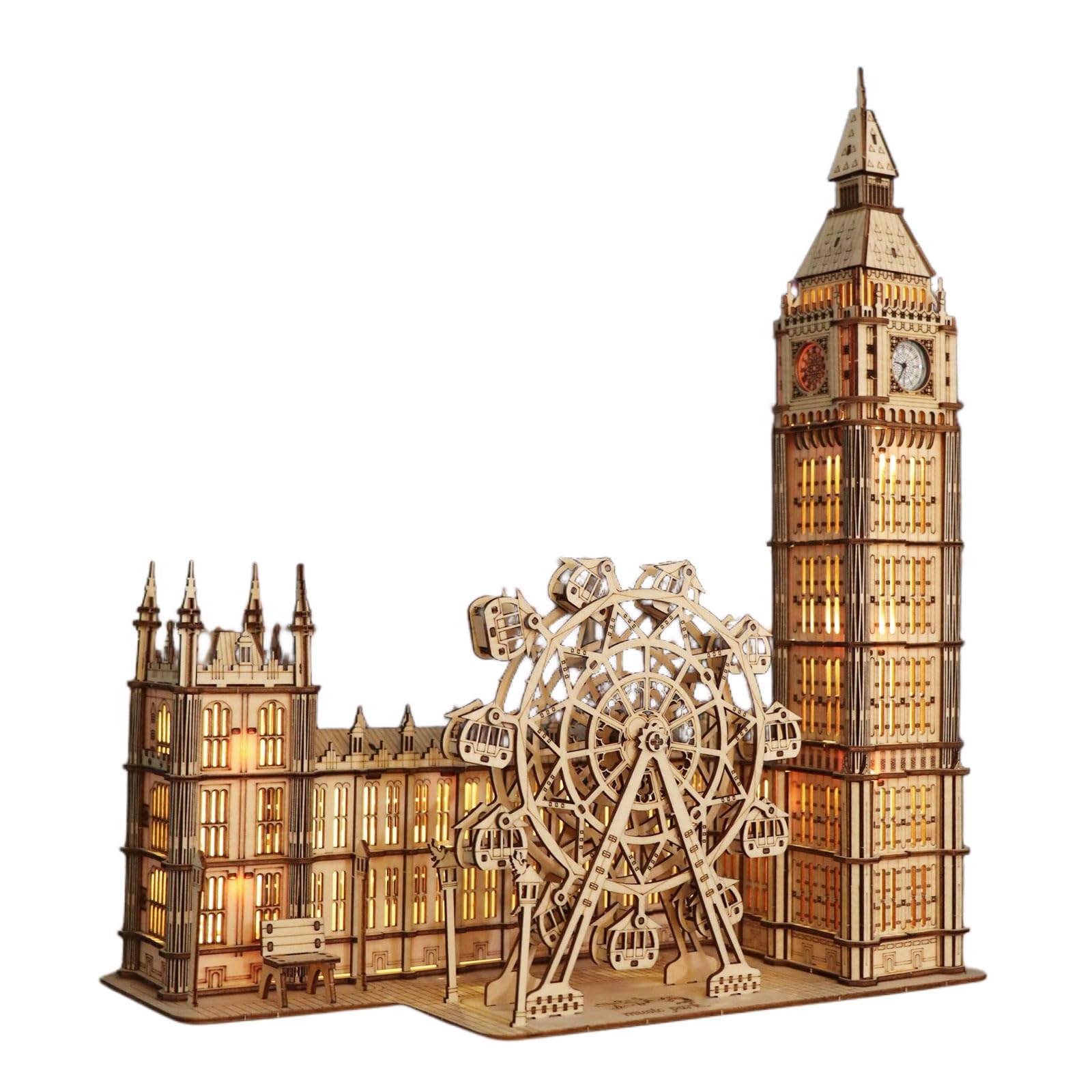 Music Park Puzzle 3D Legno Big Ben Con London Eye - Kit Modellismo Da Costruire Adulti, 3 Modalità Di Luce, Passatempo Per Adulti, Puzzle in Legno Per Adulti, Migliori Regali Di Compleanno