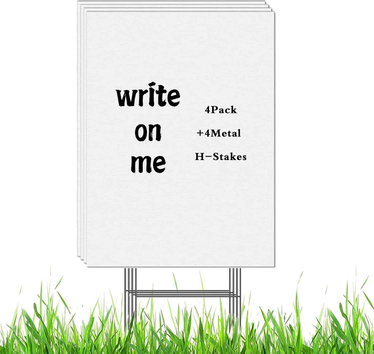 WENWELL 4 Blank Yard Signs with H Metal Stakes 12 x 17 in,Real Estate Garage sale Signs Double Sided,Corrugated Plastic lawn sign for Birthday,DIY Custom Poster Outdoor sign for road / House,Vertical : Patio, Lawn & Garden