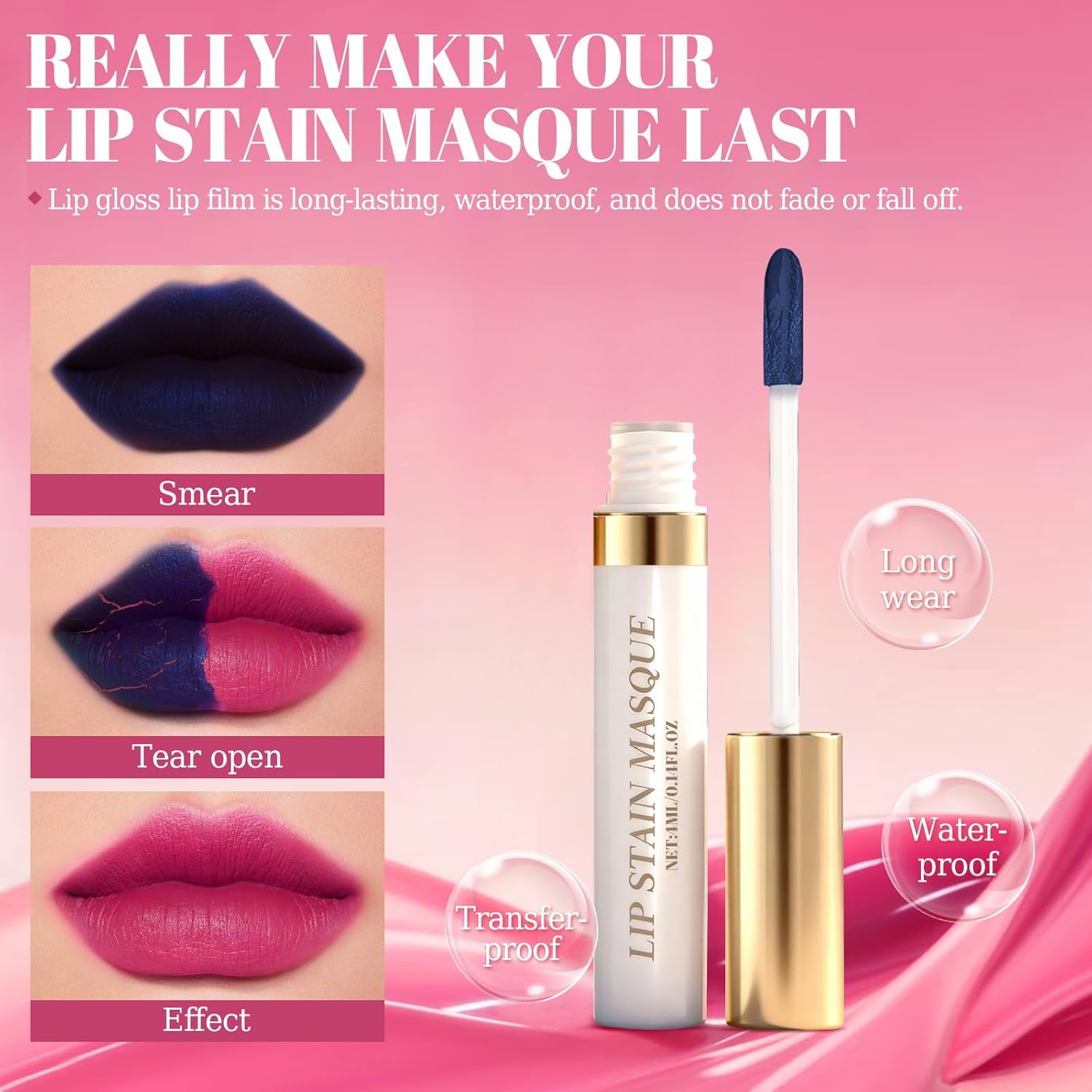 Lip Stain Peel Off & Wipe-Off, Long Lasting Waterproof Lip Tint, Smudge Proof, Transfer Resistant, Easy Wipe Finish, High Pigment Matte Lip Color, All-Day Kiss-Proof Lip Makeup,Barbie Pink - Image 4