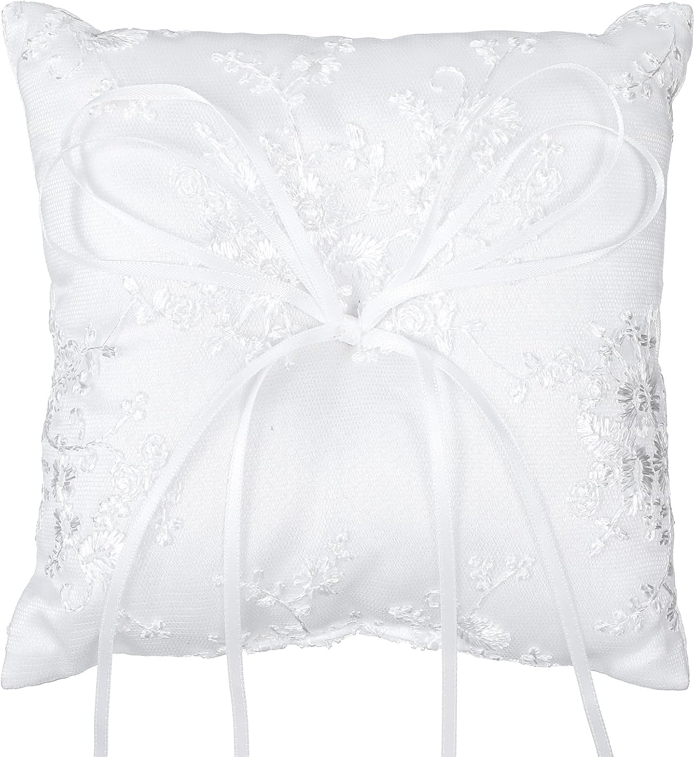 Sibba Ring Bearer Pillows, Wedding Ring Bearer Pillow with Ivory Embroidery and Simple Bow for Wedding Ceremony Party Proposal Gift, 5.9 x 5.9 in