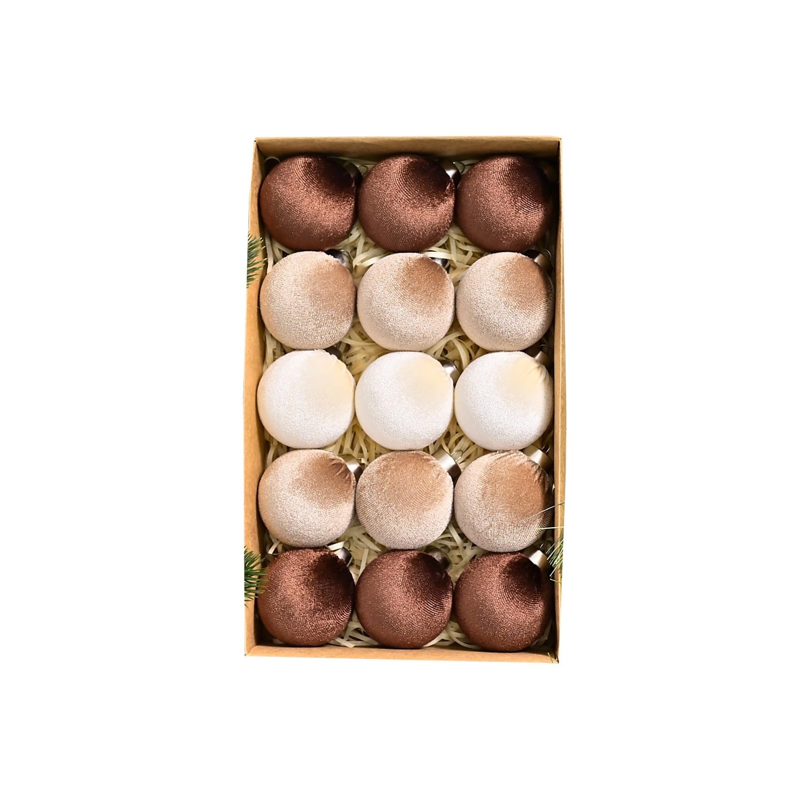 Christmas Tree Ornaments - 15pcs Velvet Balls Bulk Shatterproof Xmas Bulbs Decorations Set - Flocked Ball Ornaments Hanging Decorative Set (Coffee)