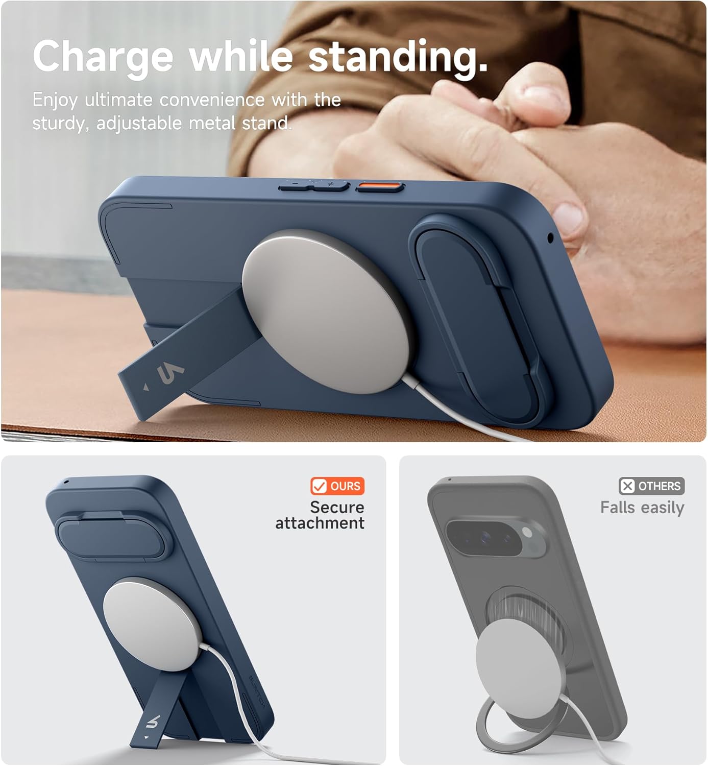 SURITCH for Google Pixel 9/9 Pro Phone Case, Compatible with MagSafe, Protective Cover with Camera Cover & Adjustable Metal Kickstand for Pixel 9/9 Pro -Dark Blue
