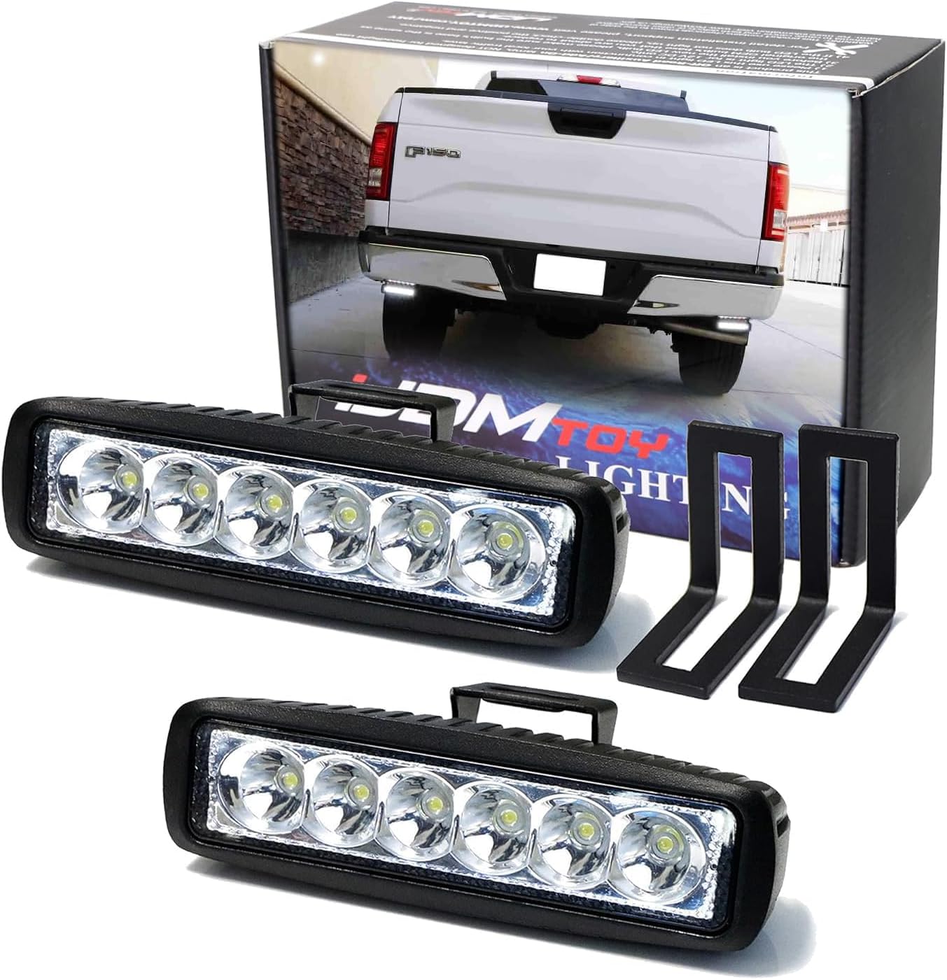 iJDMTOY Under Bumper LED Reverse Light Bar Kit Compatible with 2015-2020 Ford F150 & 17-20 Raptor, Includes (2) 9W High Power LED Light Bars & Under Bumper Bolt-On Mounting Brackets