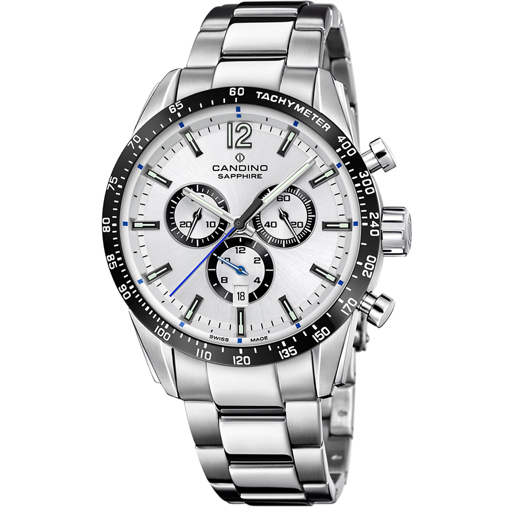 Candino Swiss Reloj Hombre Analógico de Acero Inoxidable 316l - Cuarzo - Cronógrafo - Calendario - Cristal Zafiro de Alta Resistencia - Resistente al Agua 10 ATM C4757/​A Gents Chrono Timeless