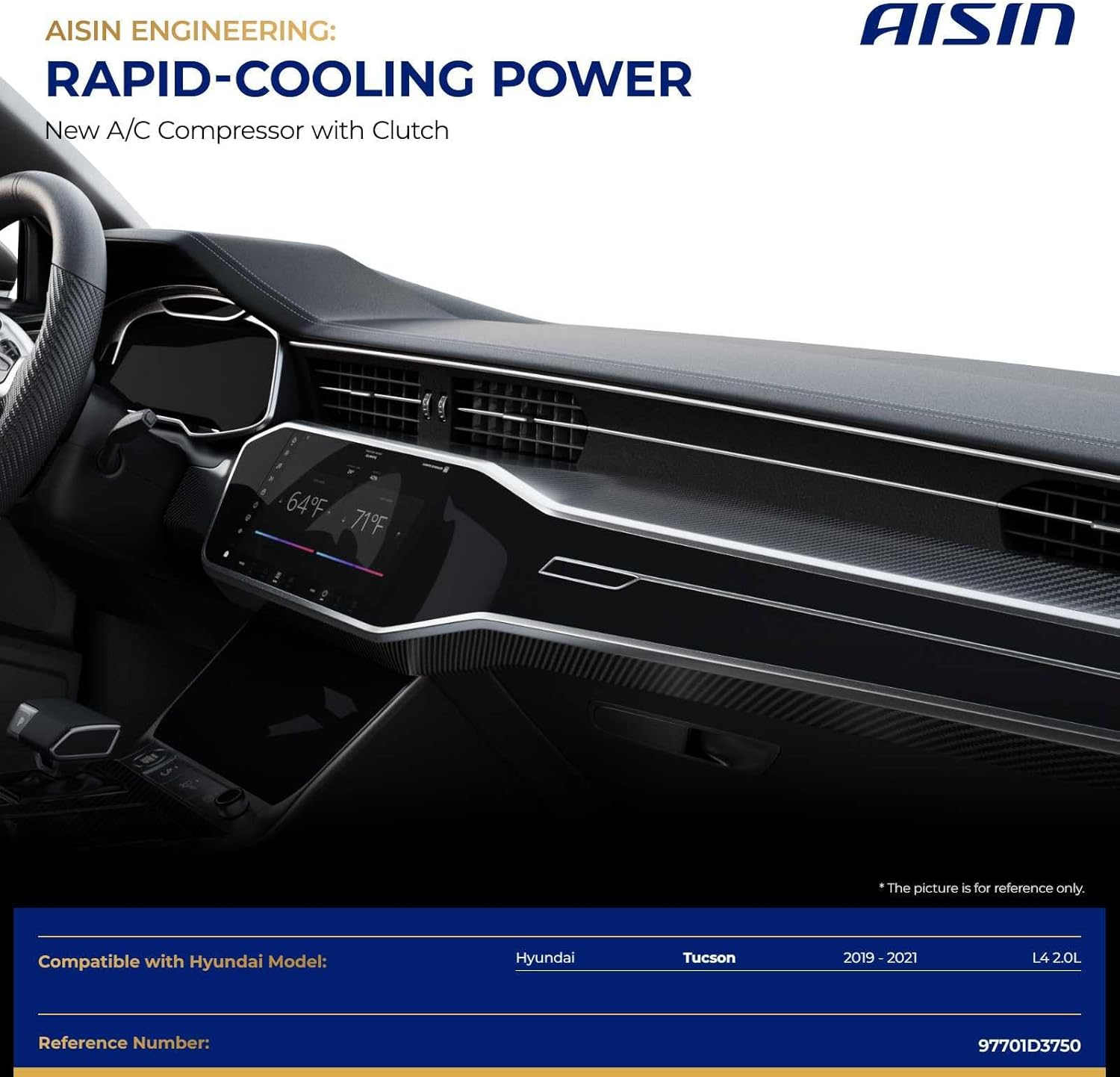 AISIN AFTERMARKET ACCHY-00463 Air Conditioner AC Compressor - Compatible with Hyundai Tucson 2019-2021 2.0L - with 6-Pulley Groove, with Clutch