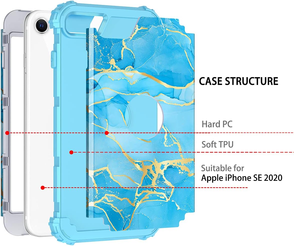 Casetego for iPhone SE 2022/2020 Case,Heavy Duty Shockproof 3 Layer Hard PC+Soft Silicone Bumper Rugged Anti-Slip Protective Cases for Apple iPhone SE 3rd/2nd Generation,Blue