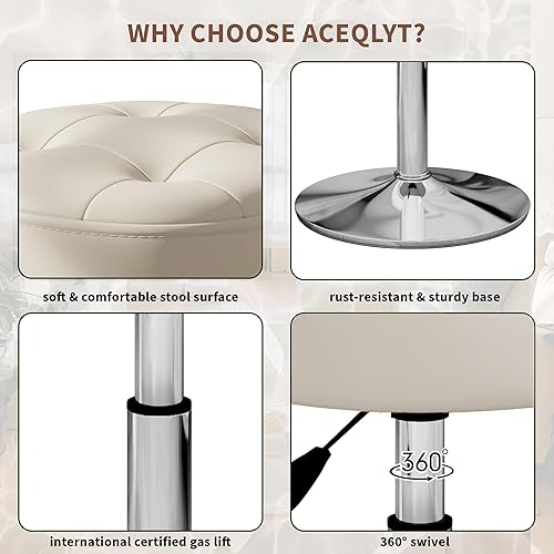 Miniatura 5 de Taburete de tocador ajustable blanco resistente de 300 libras, resistente al fuego, giratorio de 360 y taburete ajustable en altura para tocador,