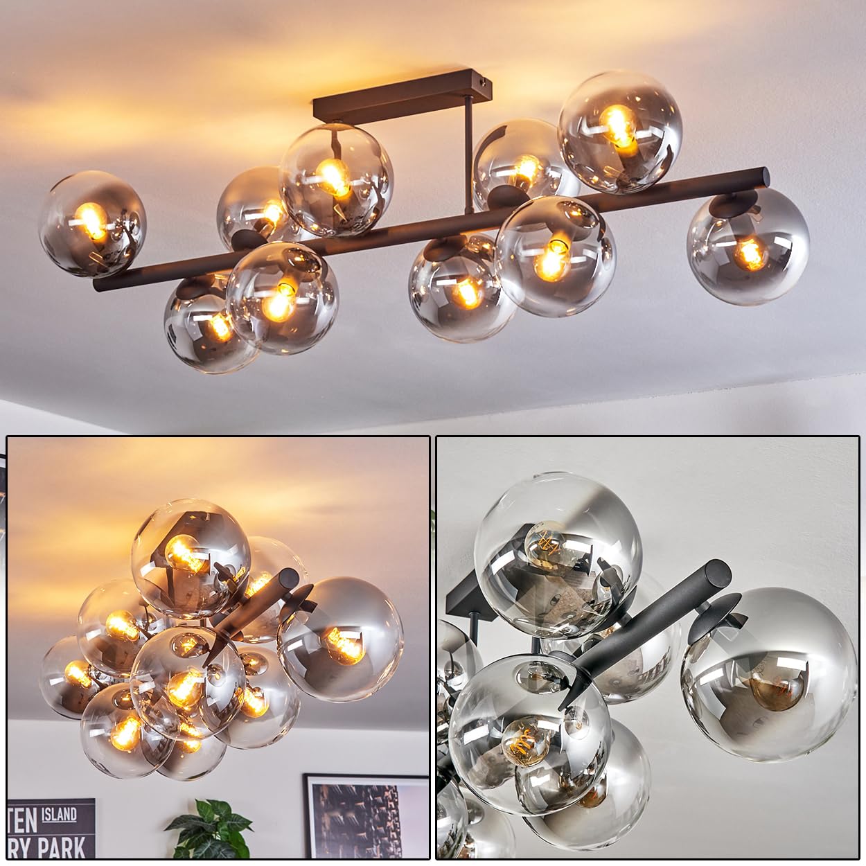 Hofstein Clear, Smoke Colored Gastor Ceiling Glass 15 Cm 10-Light