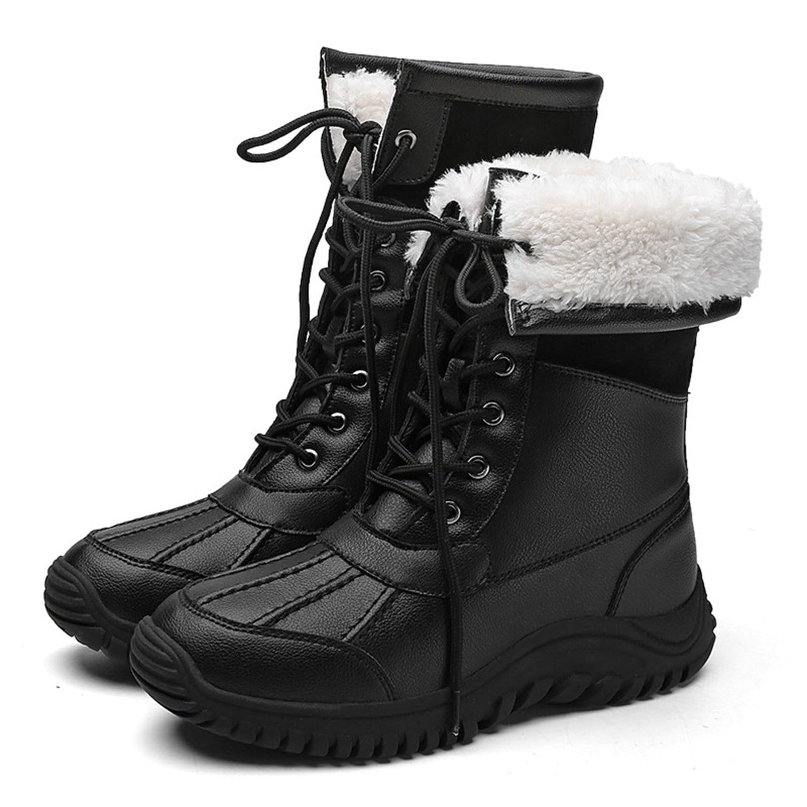 Stivaletti Da Neve Donna Scarponi Inverno Foderato In Pelliccia Antiscivolo Con Durevole Caldo a Metà Polpaccio Piatto Scarpe Moda All'aperto Stivali Sintetica Da Neve Leggeri Pelliccia Trekking
