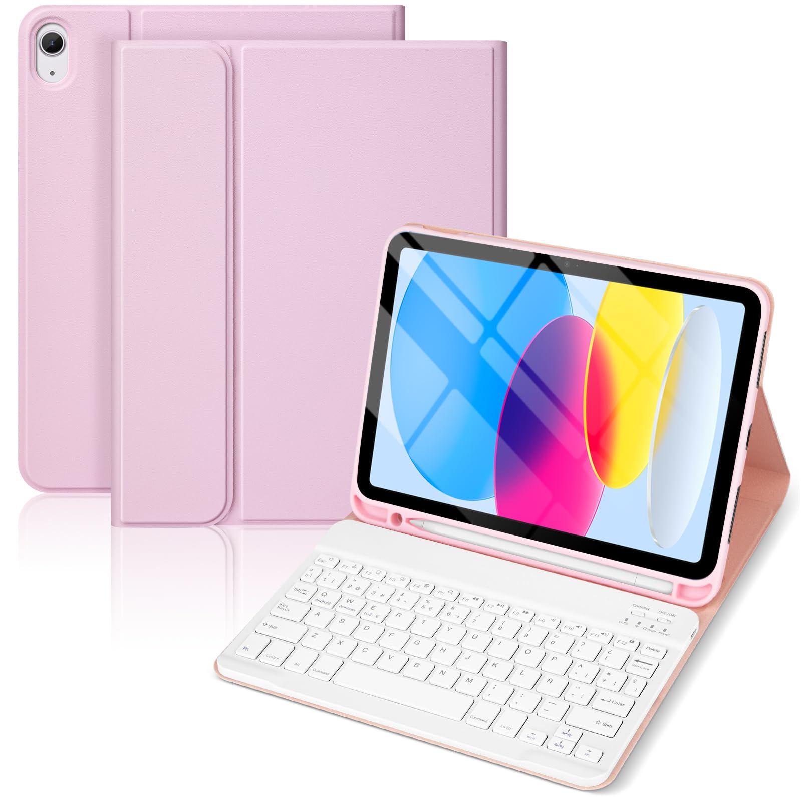 Funda Teclado para iPad 11.ª Gen (A16) / 10.ª Generación (11/10.9 Pulgadas) 2025/2022, Soporte para Lápiz y Teclado Recargable, [Español] Magnético Desmontable Bluetooth Teclado (Rosa)