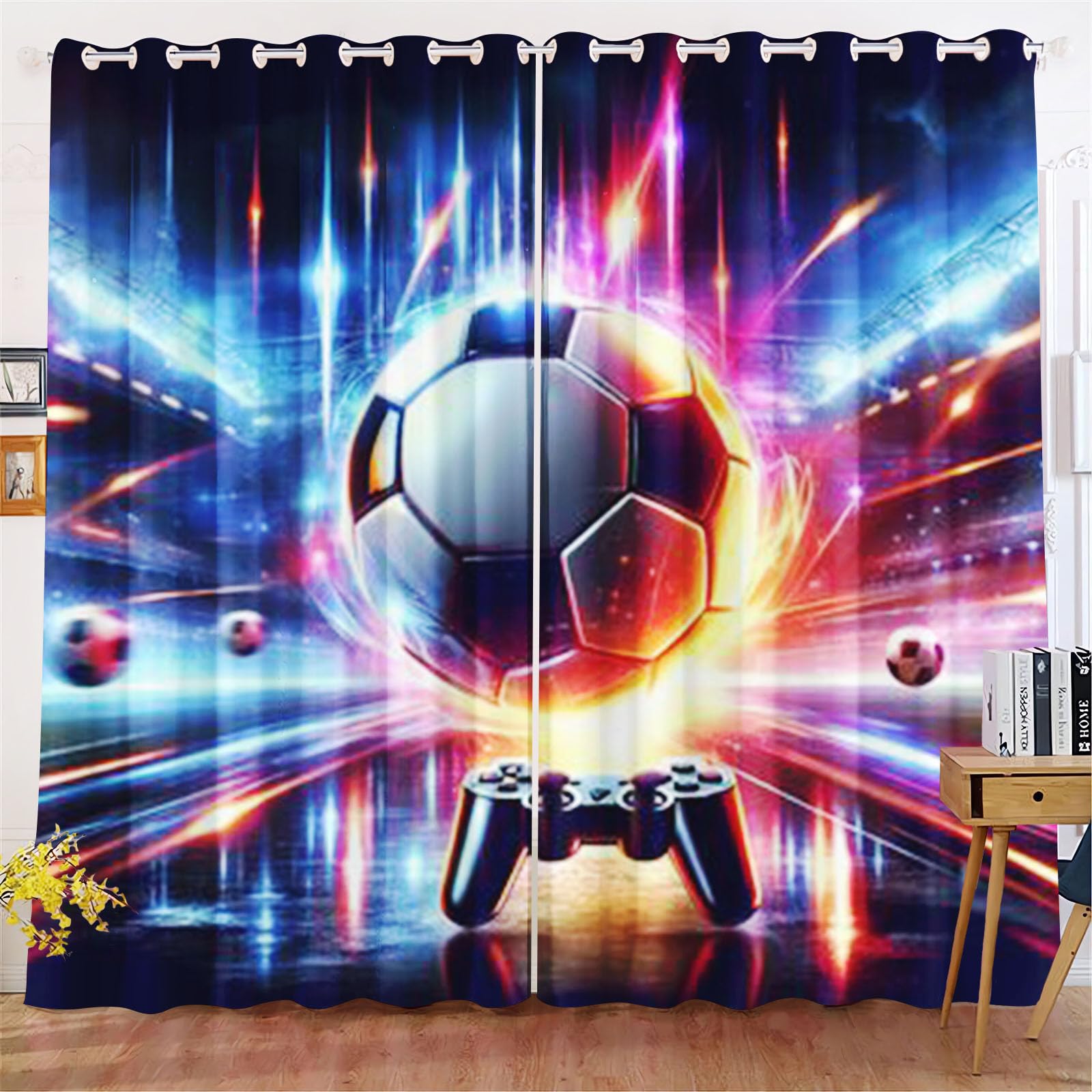 Rideau occultant pour chambre d'enfant garçon Football Sport - Rideau occultant - Pour chambre à coucher (7, 100 x 140 cm (l x H) / 50 x 140 cm x 2