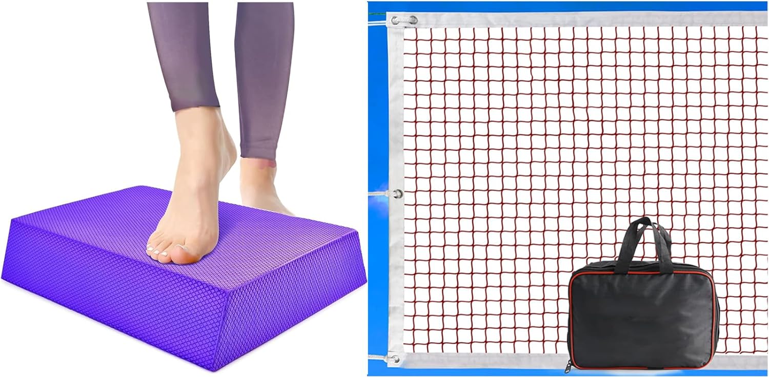 Balance Board, Foam Pad Yoga Mat, Balancing Exercises Mat and Badminton Net Portable, Badminton Nets with Bag, Badminton Net for Backyard