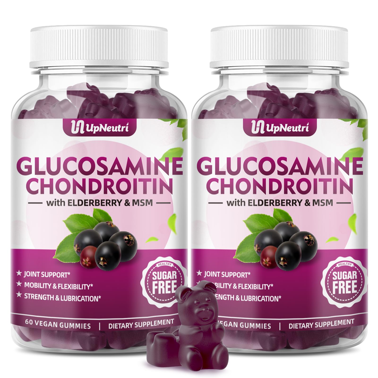 GGlucosamine Chondroitin Gummies Sugar Free, Extra Strength 1500mg Glucosamine with Chondroitin MSM & Turmeric, Joint Support Supplement for Men & Women Joint Health (120 Count (Pack of 2)) Elderberry 60 Count (Pack of 2)