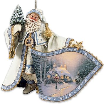 The Ashton-Drake Galleries Thomas Kinkade Santa Claus Heirloom Christmas Ornaments with Artwork: Set of 3