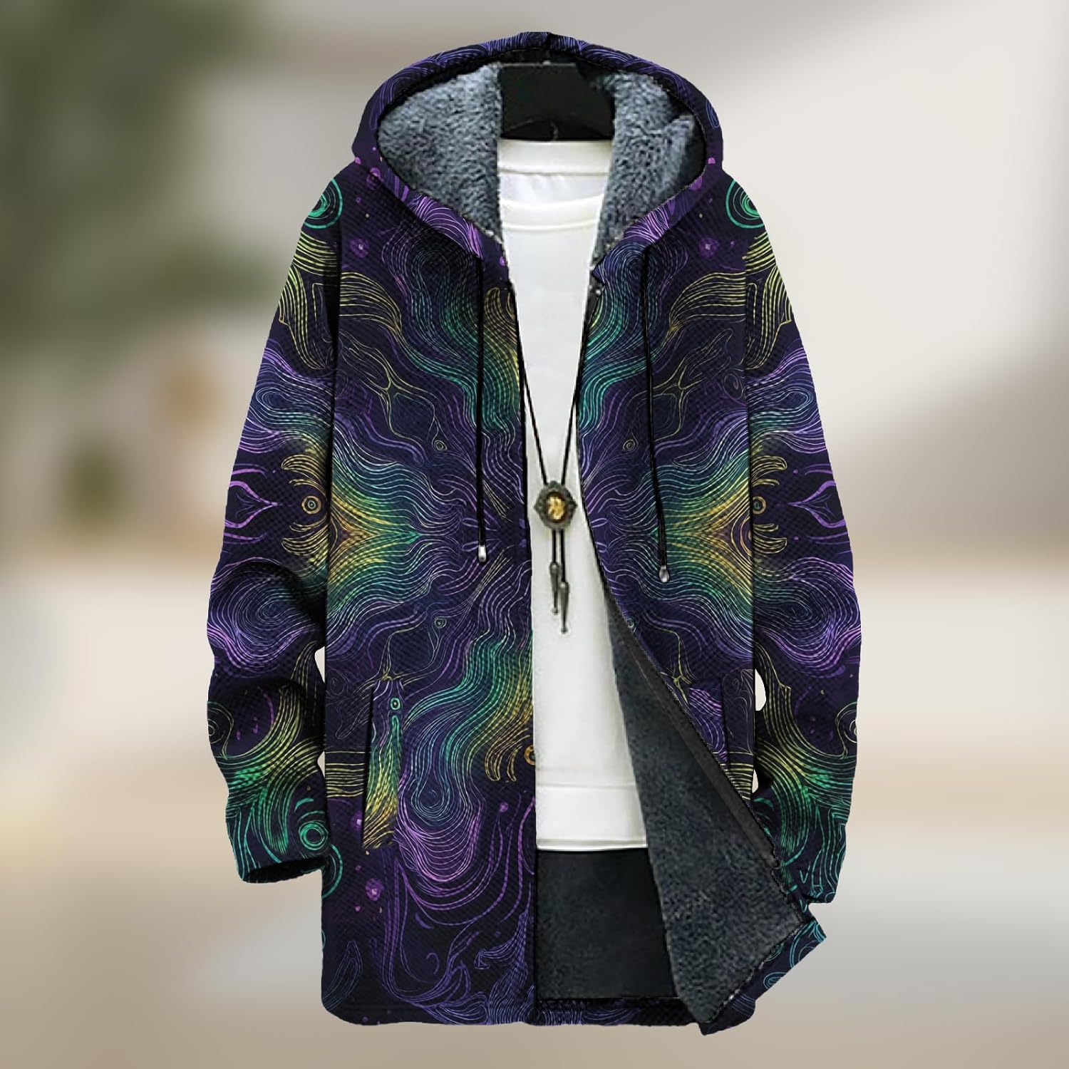 Western Big and Tall Mens Full-Zip Fleece Lined Jacket Bold Artistic Print Comfy Travel Daily Vacation Coat - Image 2