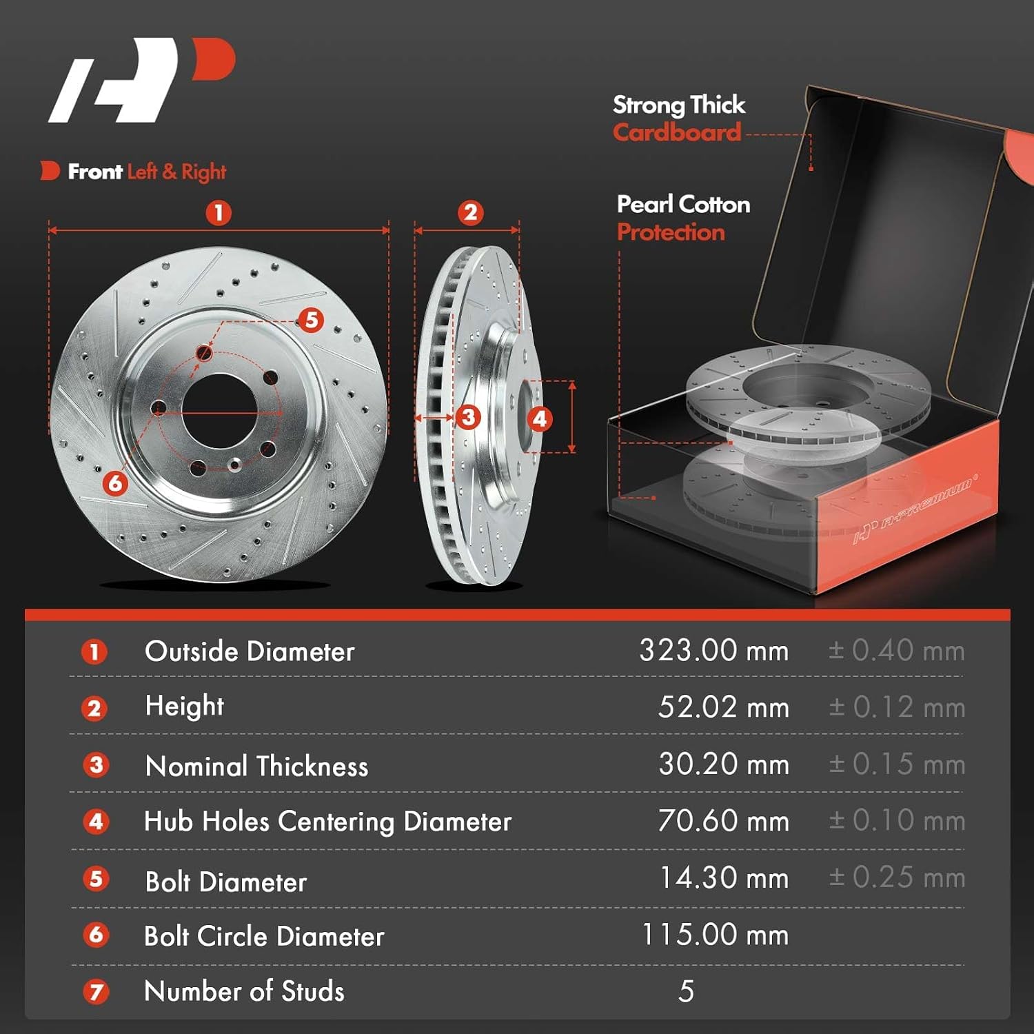 A-Premium 12.72 inch (323 mm) Front Drilled and Slotted Disc Brake Rotors + Ceramic Pads Kit Compatible with Select Chevy, Buick and Cadillac Models - Impala Limited, LaCrosse, Lucerne, Allure, DTS