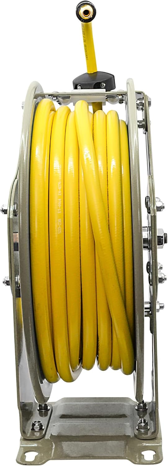 Klutch Auto-Rewind Air Hose Reel, with 1/2in.. x 100ft. Oil-Resistant Rubber Hose, 300 PSI, Model# OSRDA12100-NT