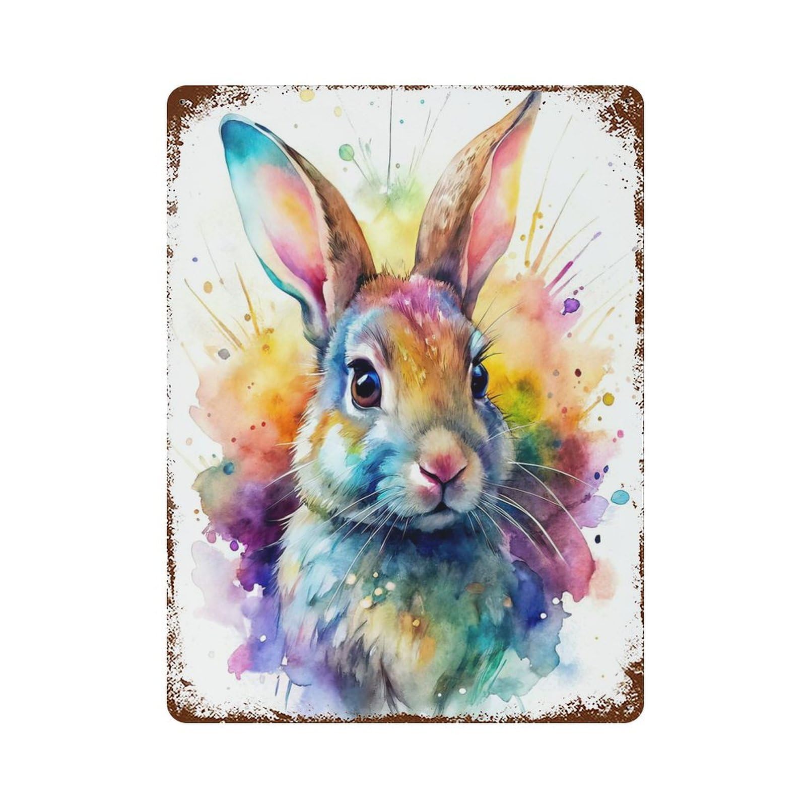 Watercolor Rabbit Portrait Retro Metal Sign 15.7"x11.8", for Bistro, Counter And Cafe Decor, Rustic Home Decor