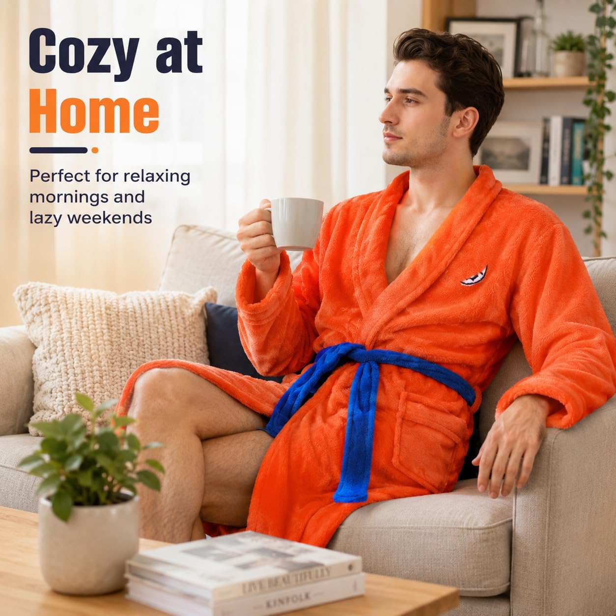 Anime Orange Pajamas Dragon Robe Bathrobe Men Soft Plush Long Cosutme Cosplay